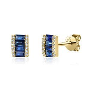 Baguette Diamond Fancy Blue Sapphire Stud Earrings